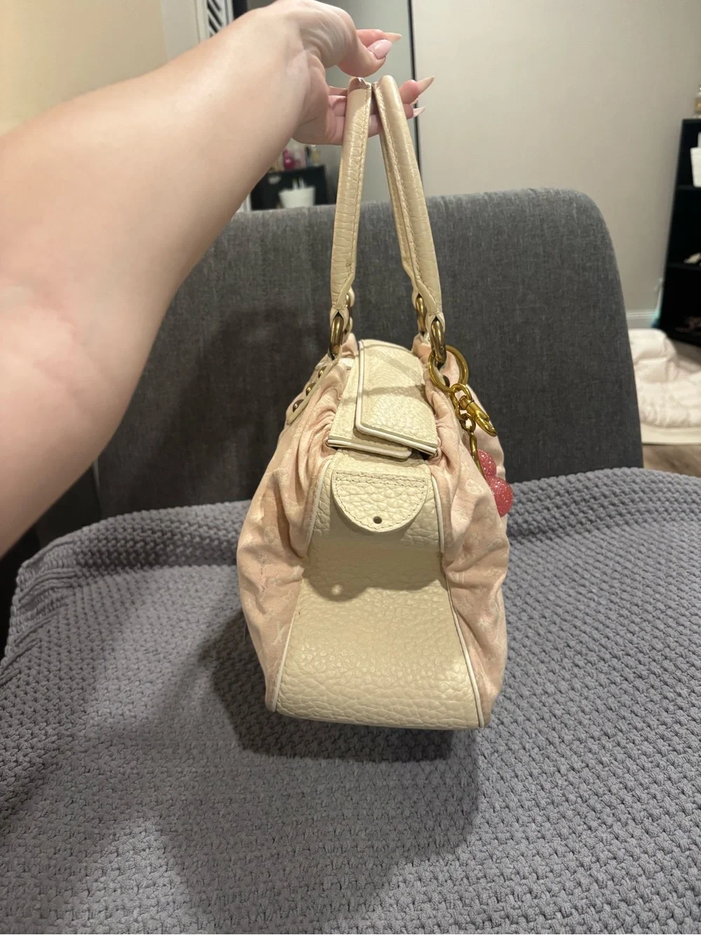 Vintage Louis Vuitton Blush Pink Monogram Canvas Satchel with Cream Handles